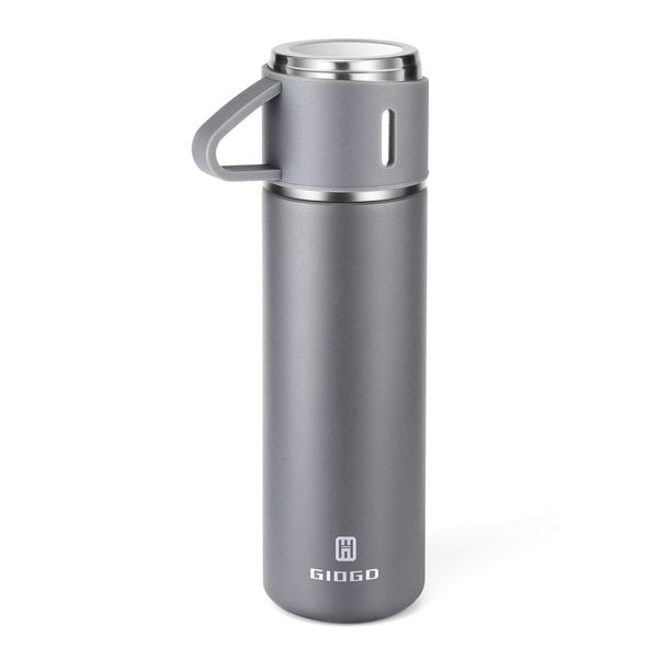 Stainless Steel Thermo 500ml/16.9oz Vacuum Insulated Bottle with Cup for Coffee Hot drink and Cold drink water flask.(Gray,Single)