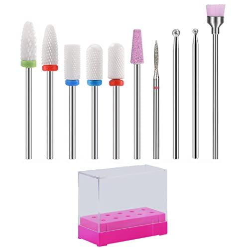 Felimoa Nail Machine Drill Bits Nail Art Drill Bit Stand Included, Set of 10