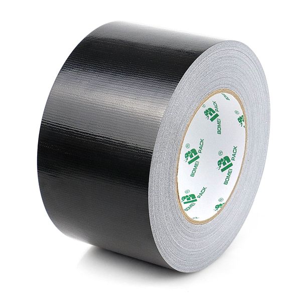 BOMEI PACK Gummed Tape Cloth, Black, Duct Tape, Heavy Duty Packing Tape, Repair Tape, 2.9 x 16.6 ft (75 mm) x 166.4 ft (50 m), Packing Tape,