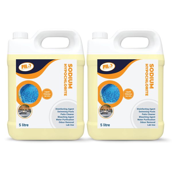 FILO Sodium Hypochlorite 10L (2X5L) - High Strength (14-15%) Brick, Driveway & Patio Cleaner - | Bleaching Agent | Odour Removal | Black Spot Removal & More.