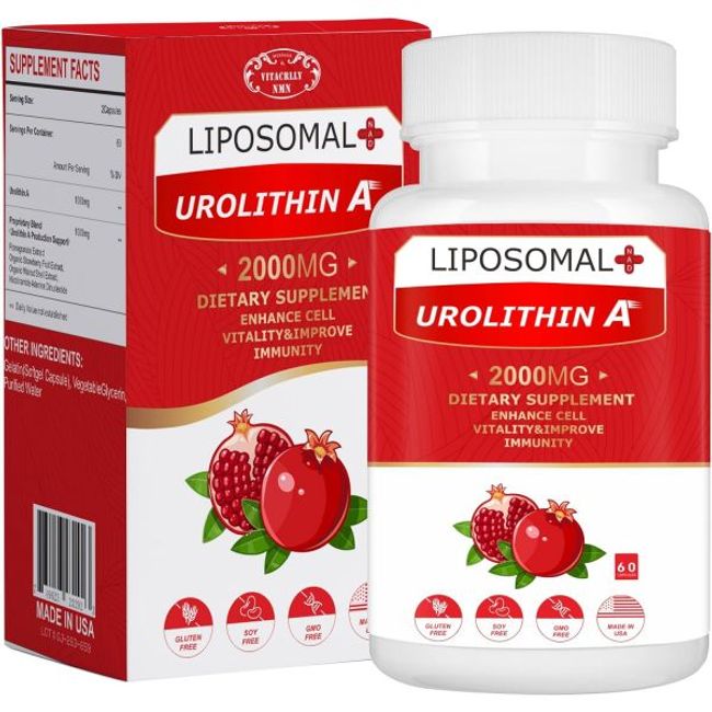 VITACRLLYNMN 2000MG Urolithin A Organic Pomegranate Extract Mitochondrial NAD Antioxidant Antioxidant Vitality 60 Capsules