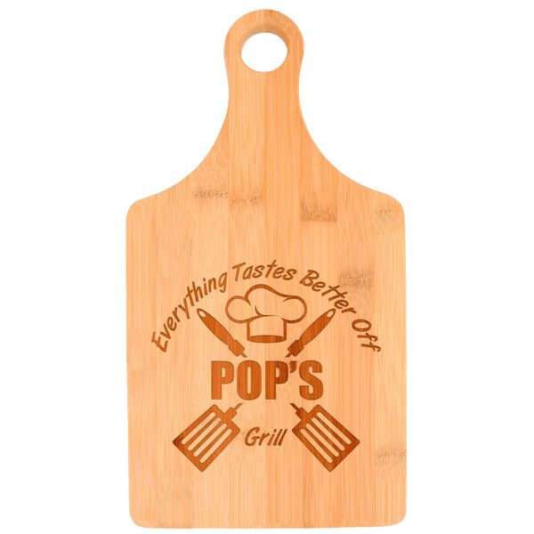 Grilling Tools For Pop Everything Tastes Better Off Pop's Grill Laser Engraved Paddle Shaped Bamboo Cutting Board