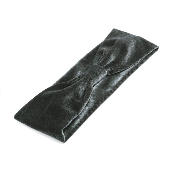 8.5cm Grey Colour Velvet Effect Elasticated Knot Design Headwrap