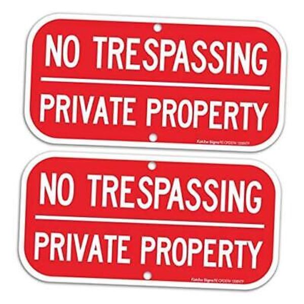 (2 Pack) No No Trespassing Private Property Sign, white on red - 2 Pack