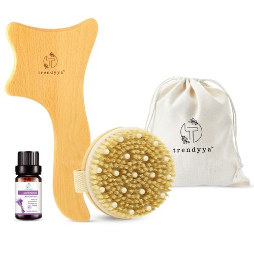 TRENDYYA - 2Pcs Lymphatic Drainage Paddle & Dry Brushing Body Brush with Essential Oil Levender Extract, Anti Cellulite and Lymphatic Drainage Tool for Body Shaping & Exfoliation