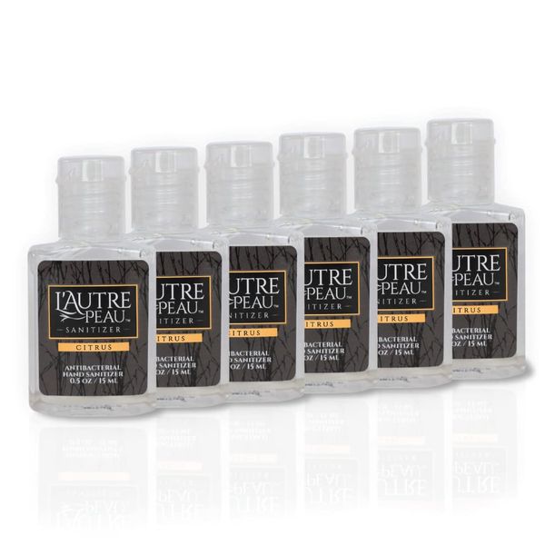 Antibacterial Travel Hand Sanitizer Gel with Aloe Vera by L’Autre PEAU - Liquid Instant Hand Cleaner - Citrus Scented Square Pocket Sanitizer - 6 Piece Pack - (0.5 oz.)