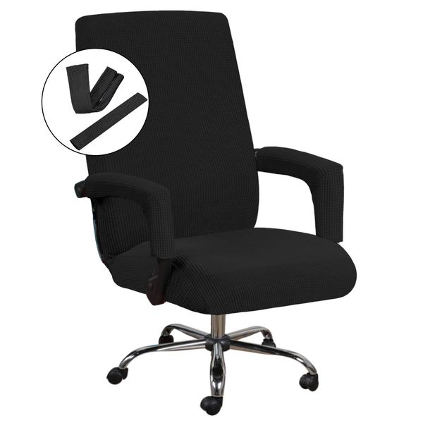 H.VERSAILTEX Home Office Chair Covers Stretchable Computer Desk Chair Covers Mid - High Back Universal Executive Boss Chair Covers Gaming Chair Covers Non Slip Thick Jacquard, Black - Large