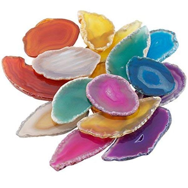 Shanxing Undrilled Assorted Agate Slices Geode Irregular Stone Healing Crystal for Wedding Place Cards Reiki Desk Decor, Set of 10, Each 1.8-3.1inch/45-80mm Long