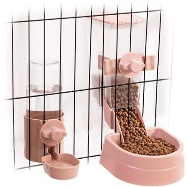 Oncpcare Rabbit Food Dispenser Water Bottle, Small Animal Bowls for Pink