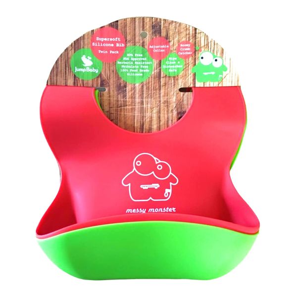 Jump Baby 2 Pack of Food Catcher Silicone Feeding Bibs. 6 months to 3 years