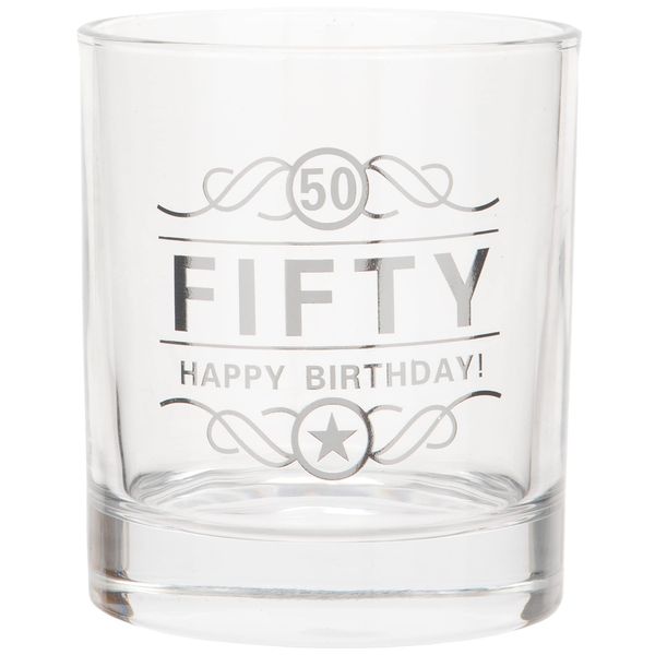 Maturi 50th Birthday Spirit Glass 'Fifty Happy Birthday!', 350ml, Gift Boxed