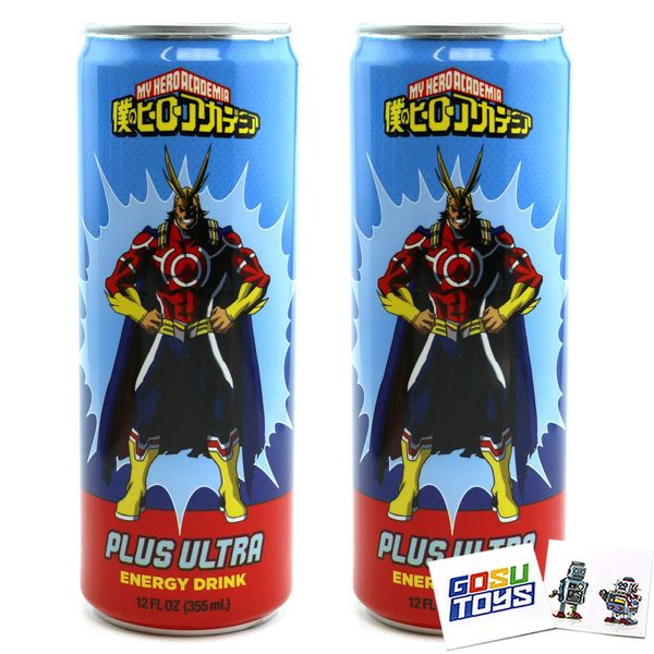 My Hero Academia All Might Plus Ultra Energy Drink (2 Pack) 12 FL OZ (355mL) Can With 2 GosuToys Stickers