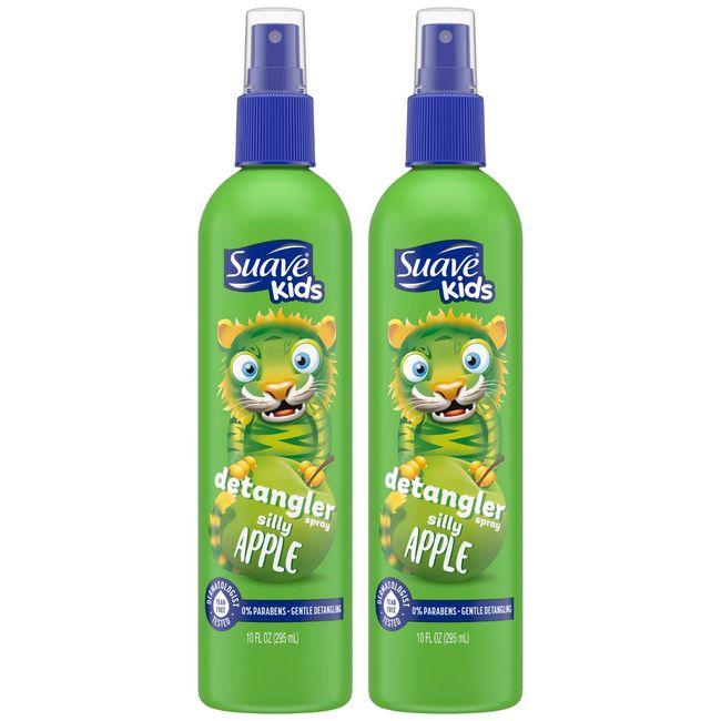 Suave Kids Detangler Spray, Silly Apple, Tear-free and Dermatologist Tested Kids Hair Detangler Spray, 10 Oz Ea (Pack of 2)