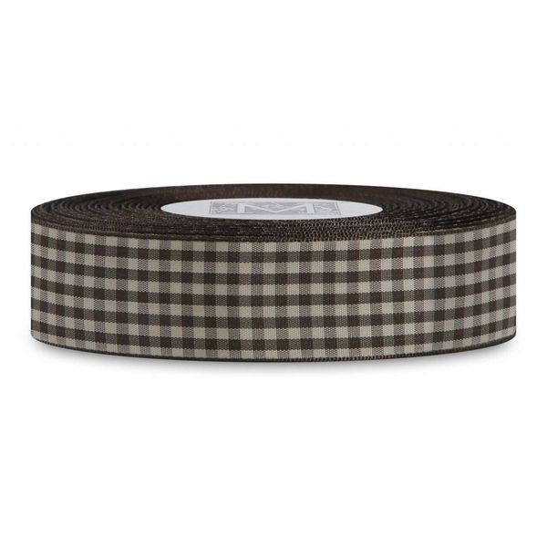 Checked Taffeta Ribbon - Brown/Cream (3/8")