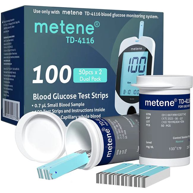 Metene TD-4116 Blood Glucose Test Strips 100 Count Blood Sugar Test Strips fo...