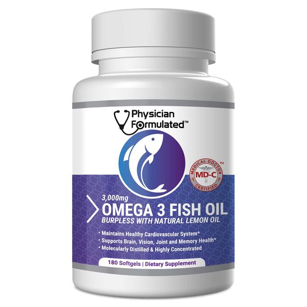 Physician Formulated Fish Oil Omega 3 3000mg per Serving - 915mg Epa, 630mg Dha, 2000mg Total Omega 3 6 9 XL - 180 Capsules