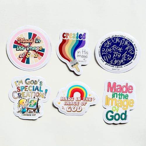 Pack 6 Genesis 1 27 God Created Man in His Own Image Sticker 3 Inches Bible Verse, Christian, Waterproof Vinyl Sticker