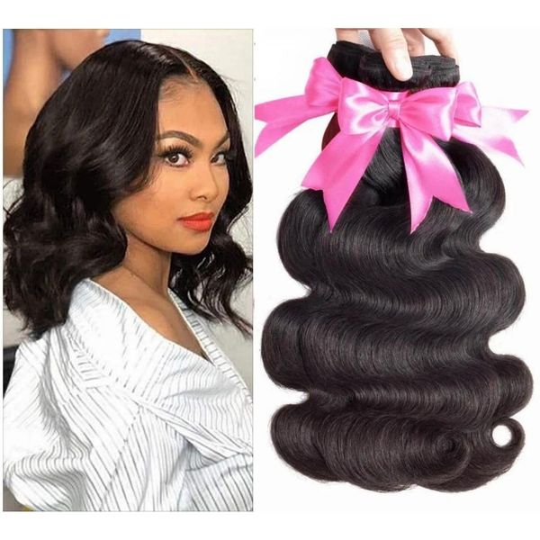 Unipearl Gewellte Human Hair 3 Bundles Extensions Echthaar 10 12 14 Zoll，Body Wave Brasilianische Haare Bündel Echthaar Weave 100% Unprocessed Virgin Hair Extensions Natural Black Color