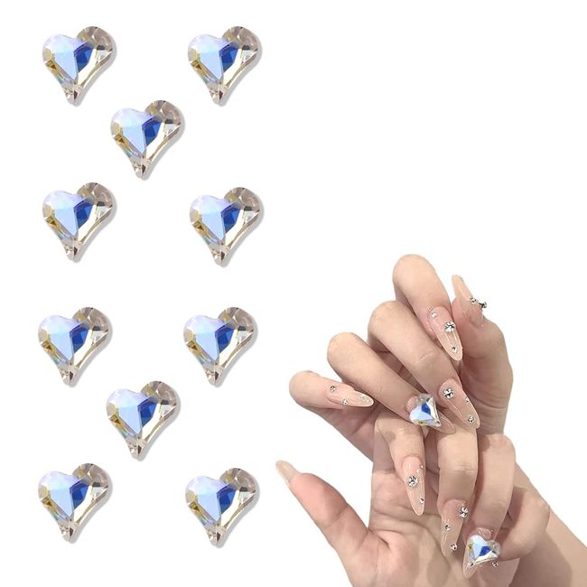 Nail Glass Stone Nail Crystal (Set of 10) Gem Rhinestone Nail Cute Heart Shaped Large Nail Stone DIY Decorate Your Nails and Wear Clothes