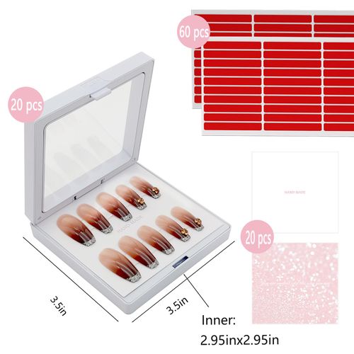 GUXACU Press On Nail Packaging Boxes 3D Floating Press On Nail Storage Box Nail Display Box with 60pcs Double Sided Adhesive Nail Display Tape for Nail Tech