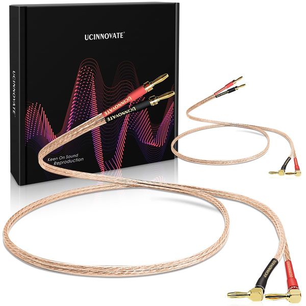 UCINNOVATE 2 Pack 13 AWG Speaker Cable with Banana Plugs, 2X 2m HiFi Speaker Wire with 4mm Gold-Plated Right Angle Banana Plugs, Solid Audio Cable Speaker Cord for Audiophile Home Theater (2m / 6.5FT)