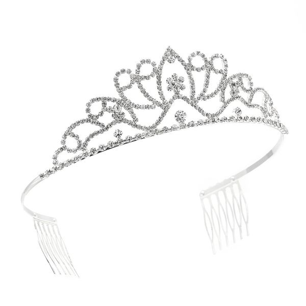 Topwholesalejewel Silver Crystal Rhinestone Princess Tiara Crown