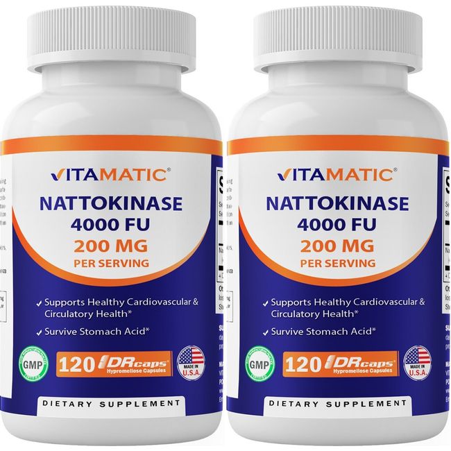 Vitamatic 2 Packs Nattokinase Supplement 4,000 FU Servings, 120 Delayed Released