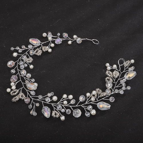 Teyglen Wedding Crystal Hair Vine Bridal Rhinestone Beads Headband Hair Accessories for Bride Handmade Silver Crystal Hair Pieces Bohe Headpieces for Women Girls