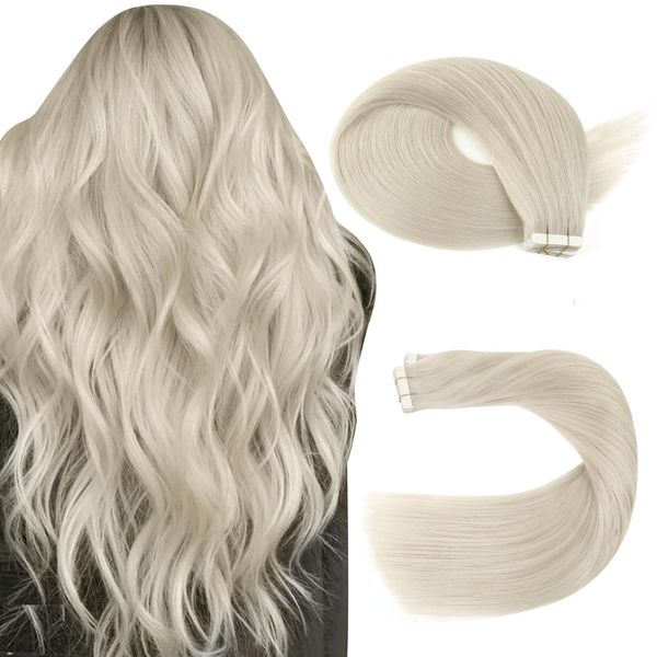 Sassina Invisible Tape in Remy Haarverlängerungen Weißblonde Dick Tape in Extensions Wiederverwendbar Doppelseitig Tape in Echthaar Extensions 50cm 50g 20 Stück #1000