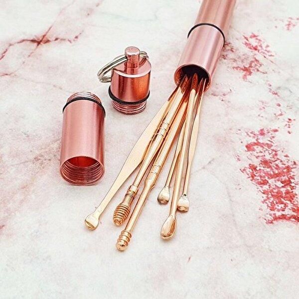 Portable Stainless Steel Ear Pick Set Rose Gold_W96F7F3