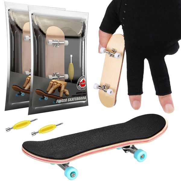 Charniol 2 Pieces Wooden Finger Skateboard Park Mini Finger Skateboard Toy Professional Skateboard Finger Boards with Mini Screws Driver Fingertip Movement Novelty Toys for Teens and Adults