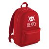 Edward Sinclair RED Essential Backpack Personalised Name with Pirate Skull in White Print
