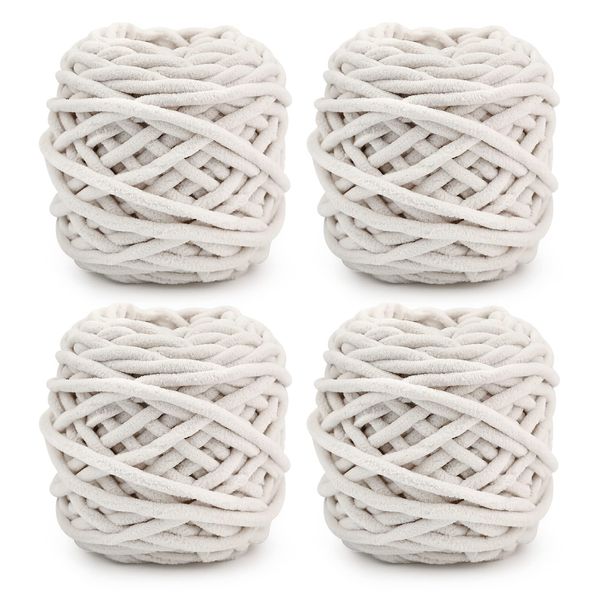 Knitting Wool Yarn 4 x 100g Multi-Colored Knitting Yarn for Crochet, Soft Chunky Yarn for Yarn Projects Making Plush Balls Handmade Bags Sweaters Shoes Hats Sweaters Blankets Scarves (Beige)