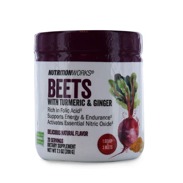 Nutrition Works Beets with Turmeric & Ginger. Gluten Free, No Added Sugar. Supports Energy & Endurance. Dietary Supplement. 20 Servings 7.1 oz