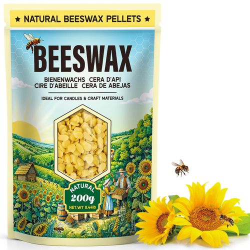 Beeswax Pellets for Candle Making – 0.44lb/2lb/5lb – Natural Beeswax for Candles, Lip Balms, and Skincare – Yellow Beeswax for DIY Projects – Ideal for Beginners and Experts（0.44lb）
