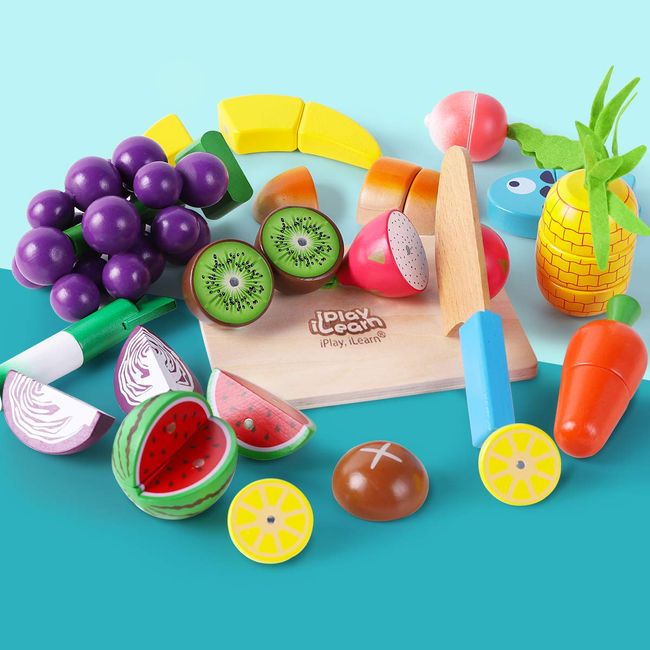 Cutting Fruit Vegetables Magnetic Wooden Play Food Set Durable Cutting Toy  Cooking Food Playset Safety Portable Educational Chopping Toy Gift for Kids