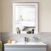 Costway Square Vanity Makeup Mirror Space Saving Wall Mirror Bathroom W/Shelf