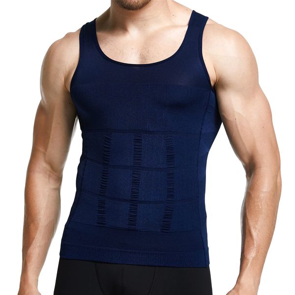 GKVK Mens Slimming Body Shaper Vest Shirt Abs Abdomen Slim, Blue, XXL(chest size 116cm-120cm/46inches-48inches)