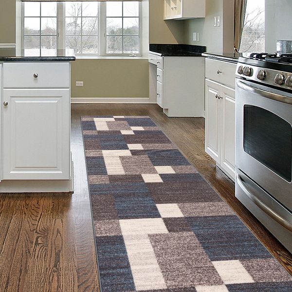 Rugshop Carpet Rug Runners Modern Boxes Design Non-slip Rugs for Kitchen 2x10