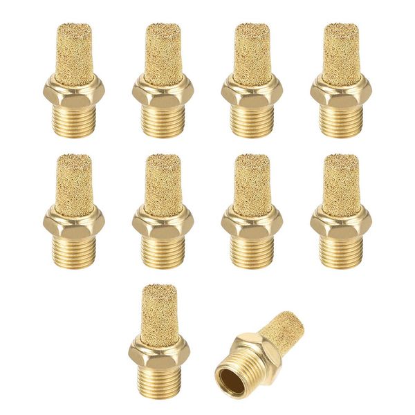 sourcing map Brass Exhaust Silencer with Brass Body 1/8 Inch PT Male Thread Bronze Pack of 10