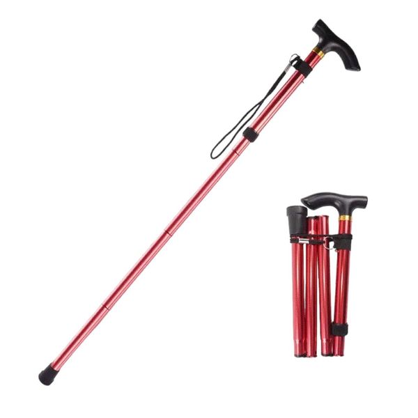 Foldable Lightweight Walking Aid for Men & Women, Collapsible Walking Canes, Adjustable Folding Walking Stick, Aluminium Mobility Aid For Ladies (Red)