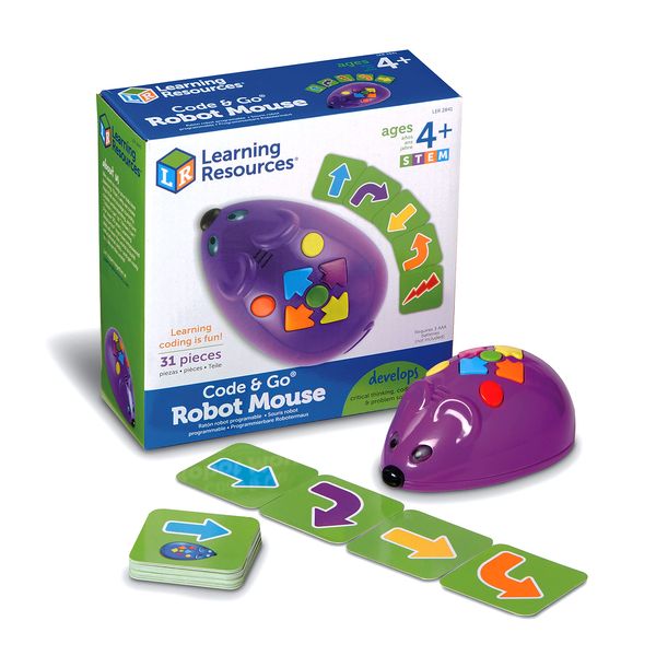 Learning Resources Code & Go Robot Mouse - 31 Pieces, Ages 4+, Coding STEM Toys, Screen-Free Coding Toys for Kids,Back to School Gifts, Robot Toy