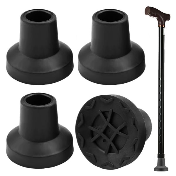 4 Pack Trekking Rubber Pad Walking Stick Rubber Ends, 13MM Replacement Cane Tip for Walking Sticks, Seniors Crutches, Hiking Sticks, Walking Stick Accessories, Black