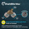 SharkBite Max 3/4 Inch 90 Degree Elbow with Drain Vent, Push in., Brass 