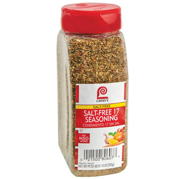 Lawrys Salt Free 17 Seasoning, 10 oz - One 10 Ounce Container of 17 Seasoning Spice Blend Including Toasted Sesame Seeds, Turmeric, Basil and Red Bell Pepper for Seafood Poultry and Beef