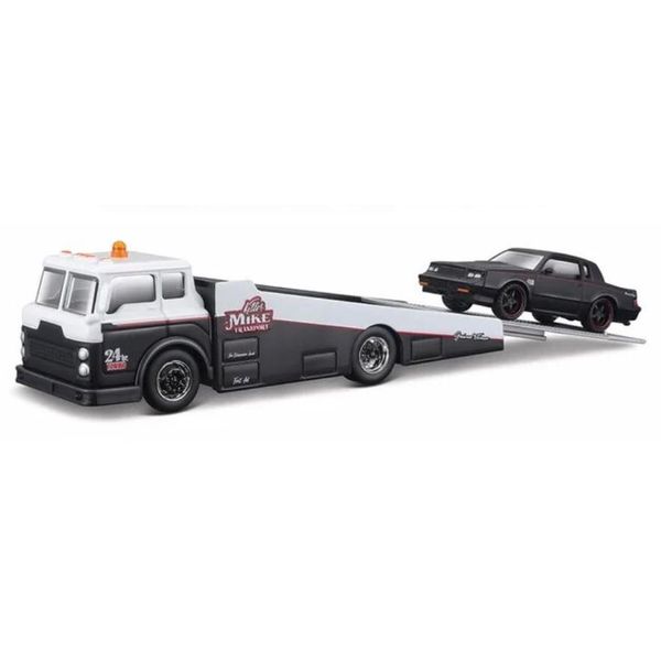 1987 Grand National Matt Black with Red Stripes and Ramp Truck Black and White Elite Transport Series 1/64 Diecast Models 15055-21C