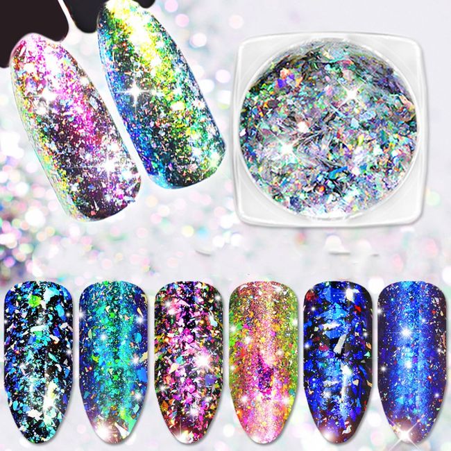 Minejin Nail Art Chameleon Sequin Laser Glitter Holographic Flake Pylet Galaxy Mirror Powder 3 Boxes 3 Count (Pack of 1)