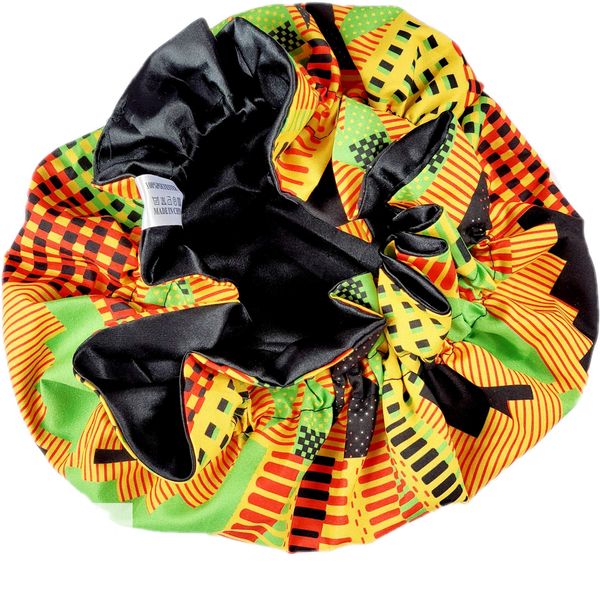 Akan Pride Ankara Satin Bonnets Reversible Satin Bonnet-Premium in Ankara 100% Cotton Fabric, Satin Sleep Bonnet Cap, Double Layered, Reversible, Multi Color Patterns (Regular, Multi-3)