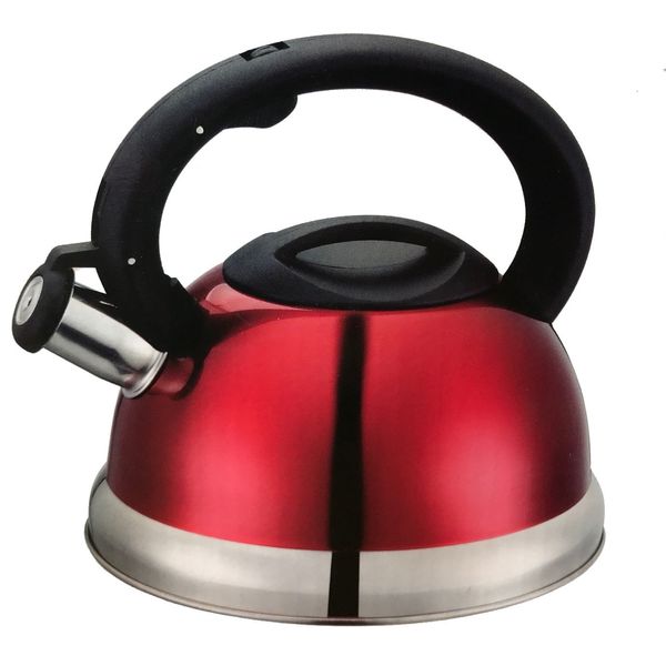 3L Whistling Kettles for Hob Gas Induction Electric Tea Kettle Non Drip Stainless Steel - Red, Silver and Black (Red)