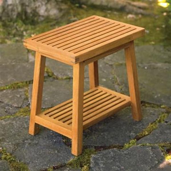 FurnitureOutlet New Grade A Teak Wood Bath Stool Or Side Table Or Shower Bench